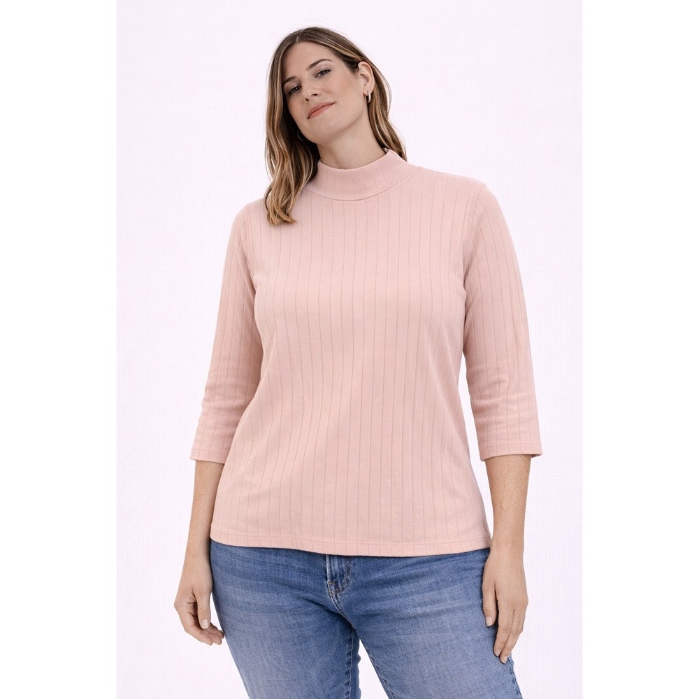 Innovation Sport Turtleneck Women Large Pink Ribbed Long Sleeve Cotton Top Basic